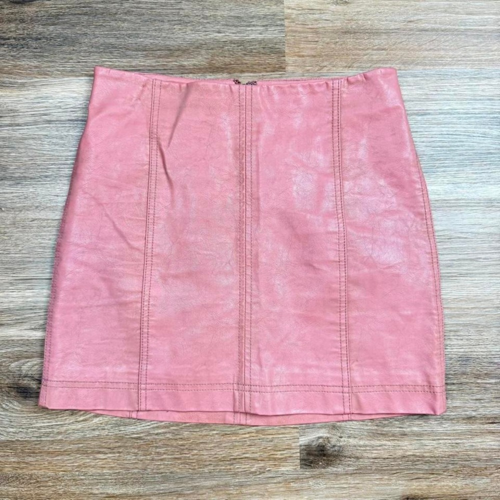 Pink free people faux leather mini skirt with zipper